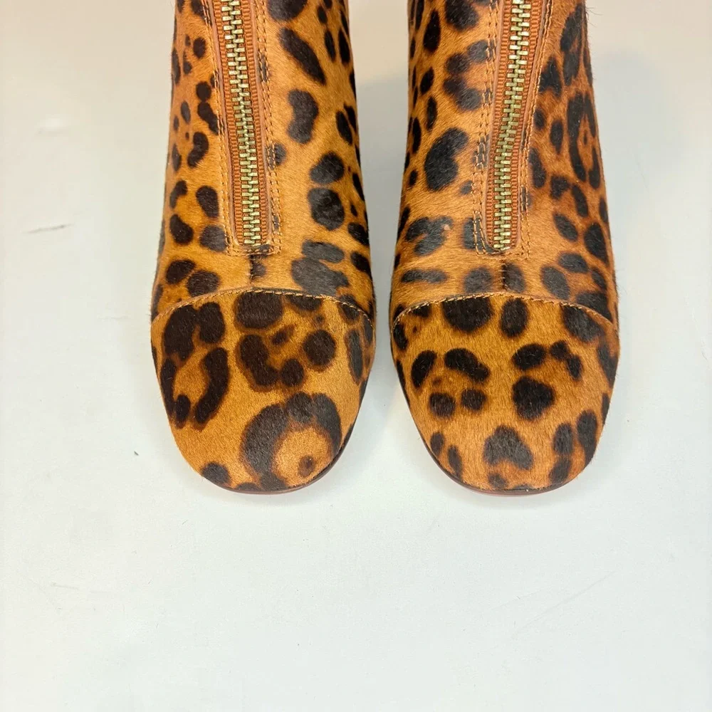 Madewell Front Zip Leopard Calf Hair Maple Syrup Multi Ankle Booties Sz7 Mobwife